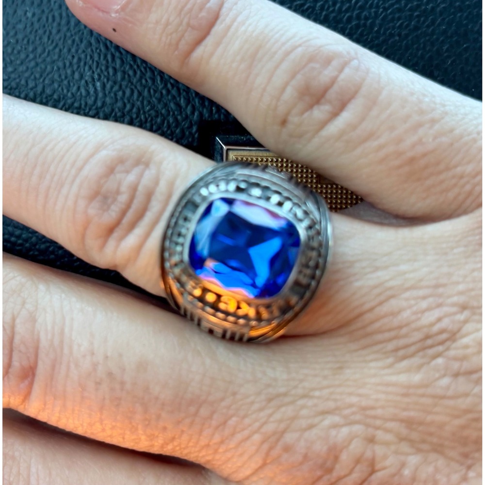 Jostens Job Corps Lustrium Class Ring‎ Blue Stone Silver Tone LTM Stamped